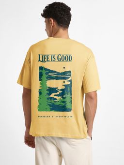 Nobero - Men Oversized Graphic Back Print T-Shirt Yellow