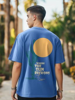 Nobero - Men Oversized Cotton Graphic T-Shirt Blue