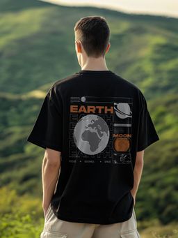 Nobero - Men Oversized Cotton Graphic T-Shirt Black