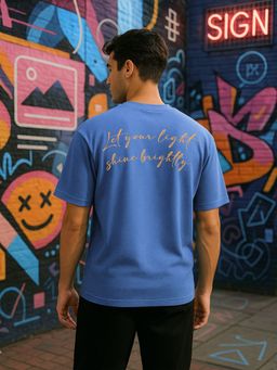 Nobero - Men Oversized Graphic Back Print T-Shirt Blue