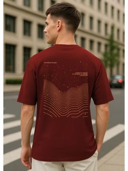 Nobero - Men Oversized Graphic Printed T-Shirt Maroon