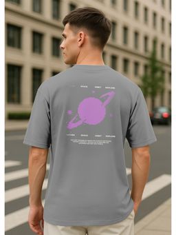 Nobero - Men Oversized Graphic Printed T-Shirt Grey
