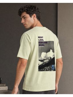 Nobero - Men Oversized Graphic Printed T-Shirt Green