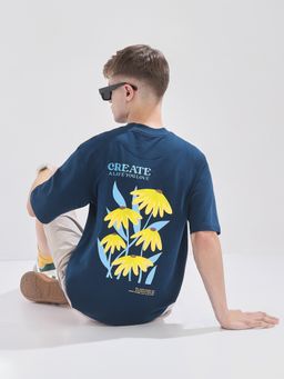Nobero - Men Premium Oversized Cotton T-Shirt Blue