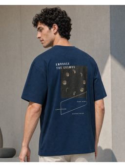 Nobero - Premium Oversized Graphic Printed T-Shirts For Men, 240 Gsm French Terry Blue