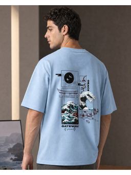 Nobero - Men Oversized Graphic Printed T-Shirt Blue