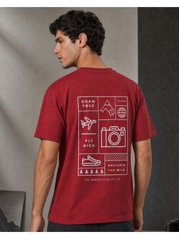 Nobero - Men Oversized Graphic Back Print T-Shirt Red