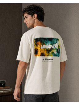 Nobero - Men Oversized Graphic Printed T-Shirt Off White