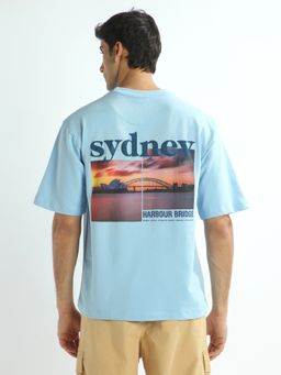 Nobero - Men Oversized Graphic Printed T-Shirt Blue