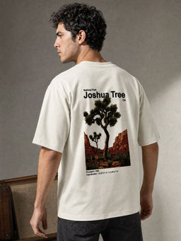 Nobero - Men Premium Oversized Cotton Puff Print T-Shirt Off White