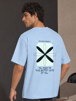Nobero - Men Premium Oversized Cotton Puff Print T-Shirt Blue