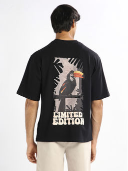 Nobero - Men Premium Oversized Cotton Puff Print T-Shirt Black