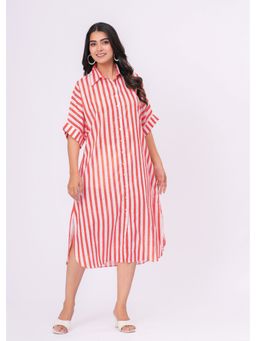 JAIPURRANG - Red White Shirt Dress