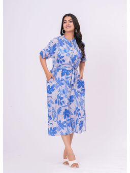 JAIPURRANG - Blue Bird Dress with Belt