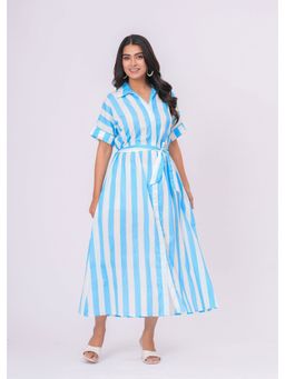 JAIPURRANG - Blue White Stripe Shirt Dress with Belt