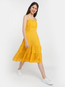 Zink London - Womens Yellow Solid Midi Dress