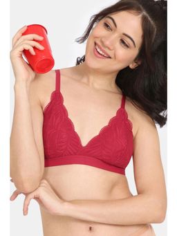 Zivame - Rosaline City Hearts Double Layered Non Wired Medium Coverage Lace Bra - Salsa