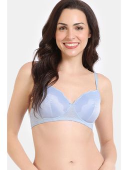 Zivame - Shimmer Wave Padded Non Wired 3/4Th Coverage Lace Bra - Blue