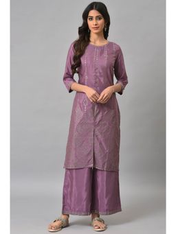 W - Purple Kurta with Parallel Pant (Set of 2)