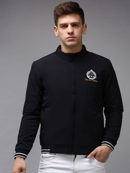 SHOWOFFFF - Men Solid Navy Blue High Neck Padded Jacket