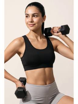 Zivame - Zelocity Medium Impact Quick Dry Gym Sports Push Up Bra - Black Beauty