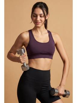 Zivame - Zelocity Medium Impact Quick Dry Gym Sports Push Up Bra - Purple Plumeria