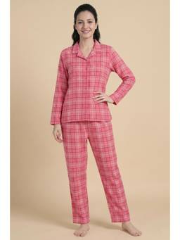 Zivame - Flannel Checks Shirt & Pyjama - Confetti Pink