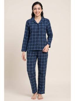 Zivame - Flannel Checks Shirt & Pyjama - French Navy Blue