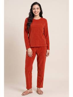 Zivame - Velour Knit Poly T-shirt & Pyjama - Chilli Orange