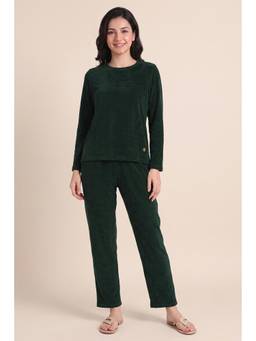 Zivame - Velour Knit Poly T-shirt & Pyjama - Dark Green