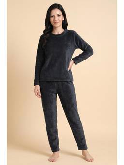 Zivame - Minky Fur Knit Poly T-shirt & Pyjama - Turbulence Grey