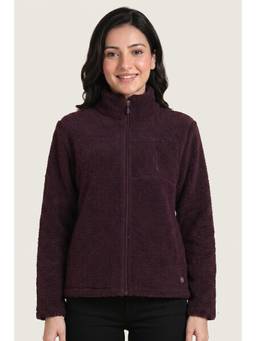 Zivame - Sherpa Knit Poly Loungewear Jacket - Huckleberry Maroon