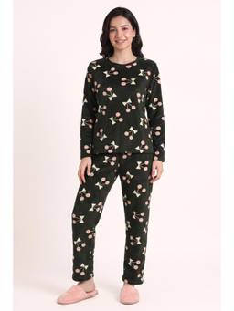 Zivame - Velour Knit Poly T-shirt & Pyjama - Dark Green