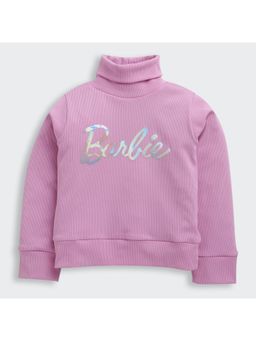 TINY GIRL - Barbie Full Sleeves Typography Purple Sweatshirt