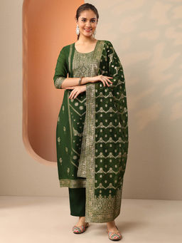 Libas - Green Zari Woven Design Kurta with Pant with Dupatta