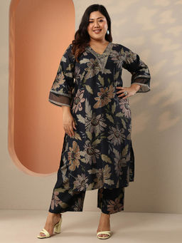 Extra love by Libas - Plus Size Black Floral Printed Co-Ord Set
