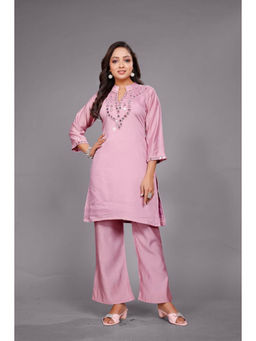 Autumnlane - Divya Candy Pink Solid Mirror Work Co-Ord Set