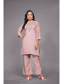 Autumnlane - Divya Salmon Pink Solid Mirror Work Co-Ord Set