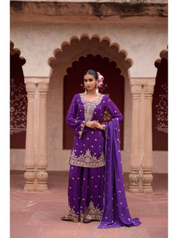 Autumnlane - Gaurisha Purple Sequined Kurta with Gharara and Dupatta