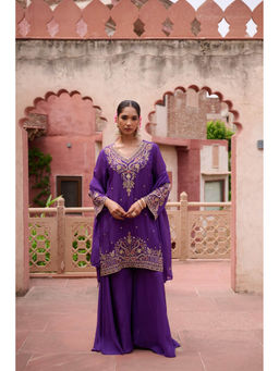 Autumnlane - Gaurisha Purple Embroidered Kurta with Palazzo and Dupatta