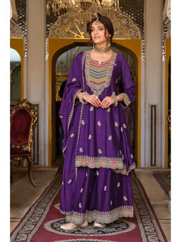 Autumnlane - Kasumal Purple Embroidered Kurta with Gharara and Dupatta