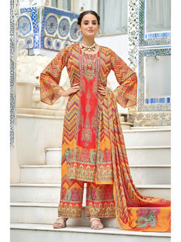 Autumnlane - Morni Amber Orange Printed Mirror Work Kurta with Palazzo and Dupatta