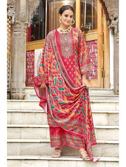 Autumnlane - Morni Cardinal Red Floral Printed Kurta with Palazzo and Dupatta