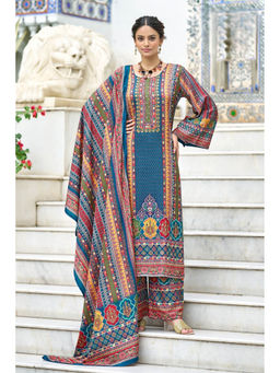 Autumnlane - Morni Hibis Blue Floral Printed Kurta with Palazzo and Dupatta
