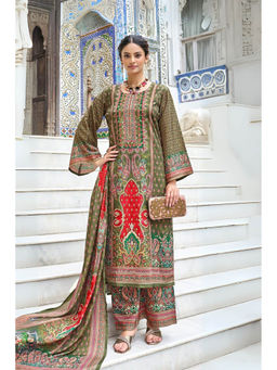 Autumnlane - Morni Olive Floral Printed Kurta with Palazzo and Dupatta