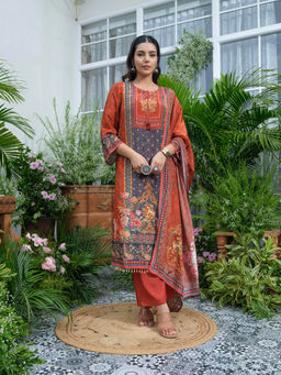 Autumnlane - Palash Rust Printed Kurta with Pant and Dupatta