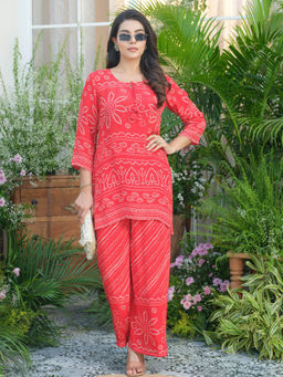 Autumnlane - Palash Fire Red Bandhani Printed Co-Ord Set