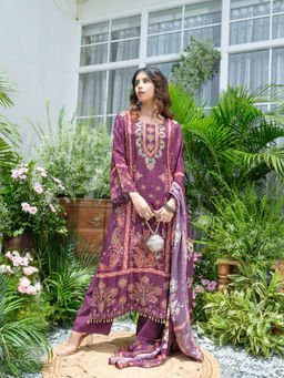 Autumnlane - Palash Purple Printed Sequined Kurta with Pant and Dupatta