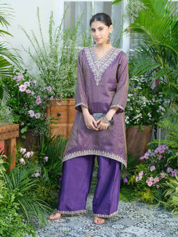 Autumnlane - Palash Purple Embroidered Lace Work Kurta with Palazzo