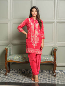 Autumnlane - Palash Pink Zarqa Floral Printed Kurti with Pant